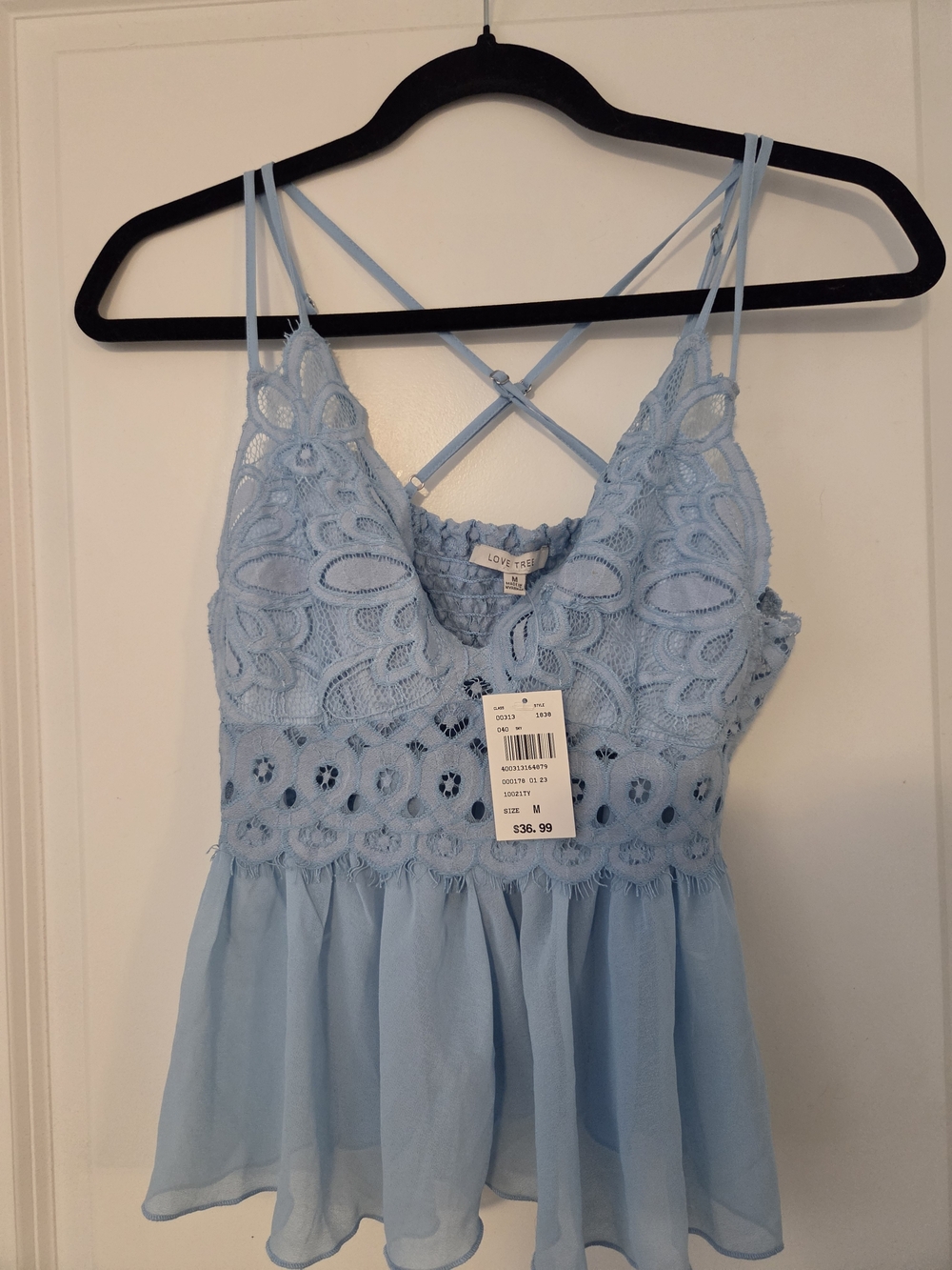 Love Tree Light Blue Lace Peplum Camisole